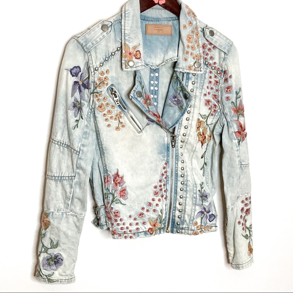 COPY - Blank NYC Floral Embroidered Moto Denim Jacket Size Medium